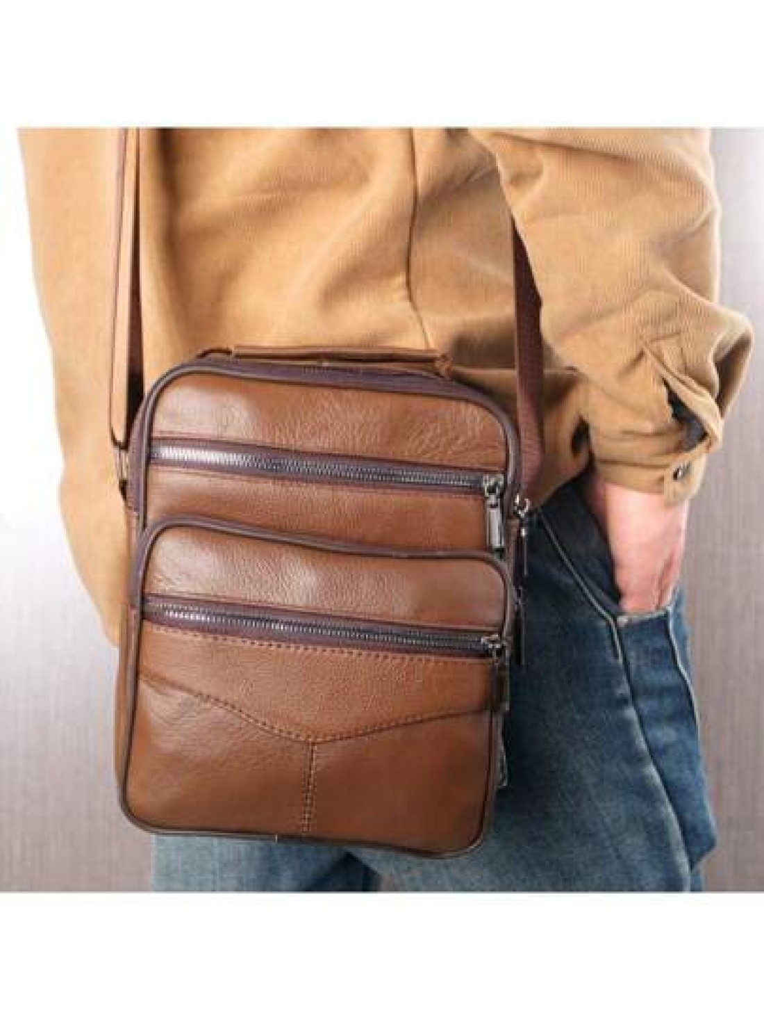 Top Grain Leather New Business Men s Messenger Bag Multi Layer High Capacity Lightweight Suitable For Commuting Travel Shopping Soft Texture Wear Resistant Waterproof