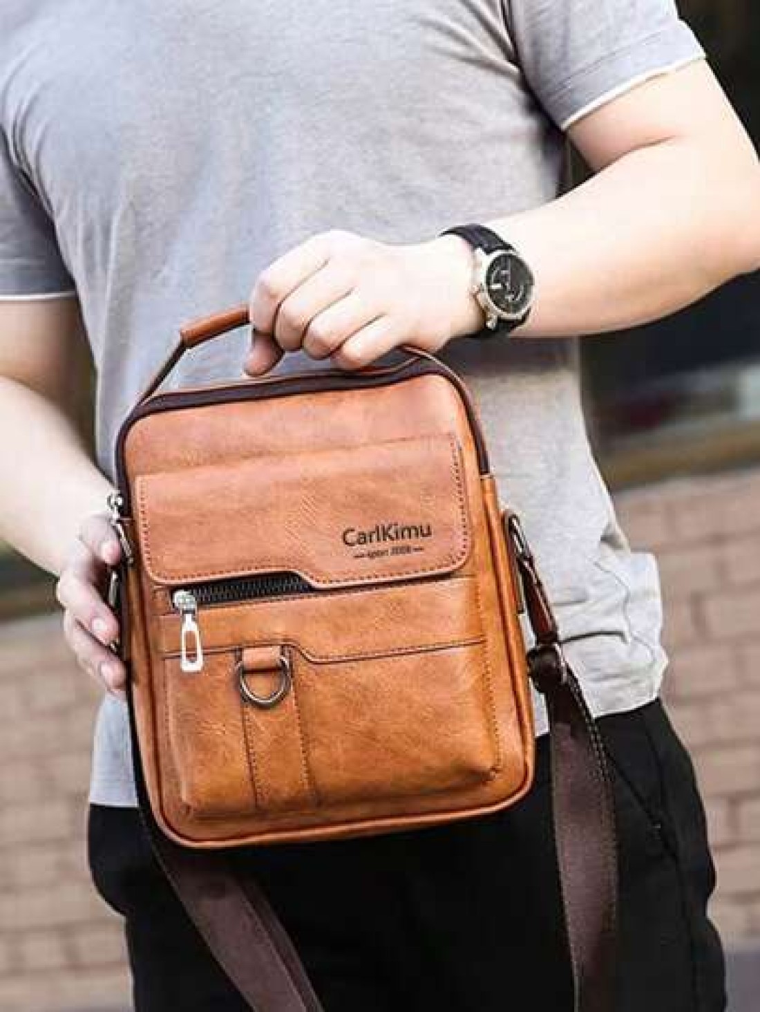 Men s Handbag Men s Shoulder Bag Retro PU Leather Vertical Hand Business Casual Bag Schoolbag