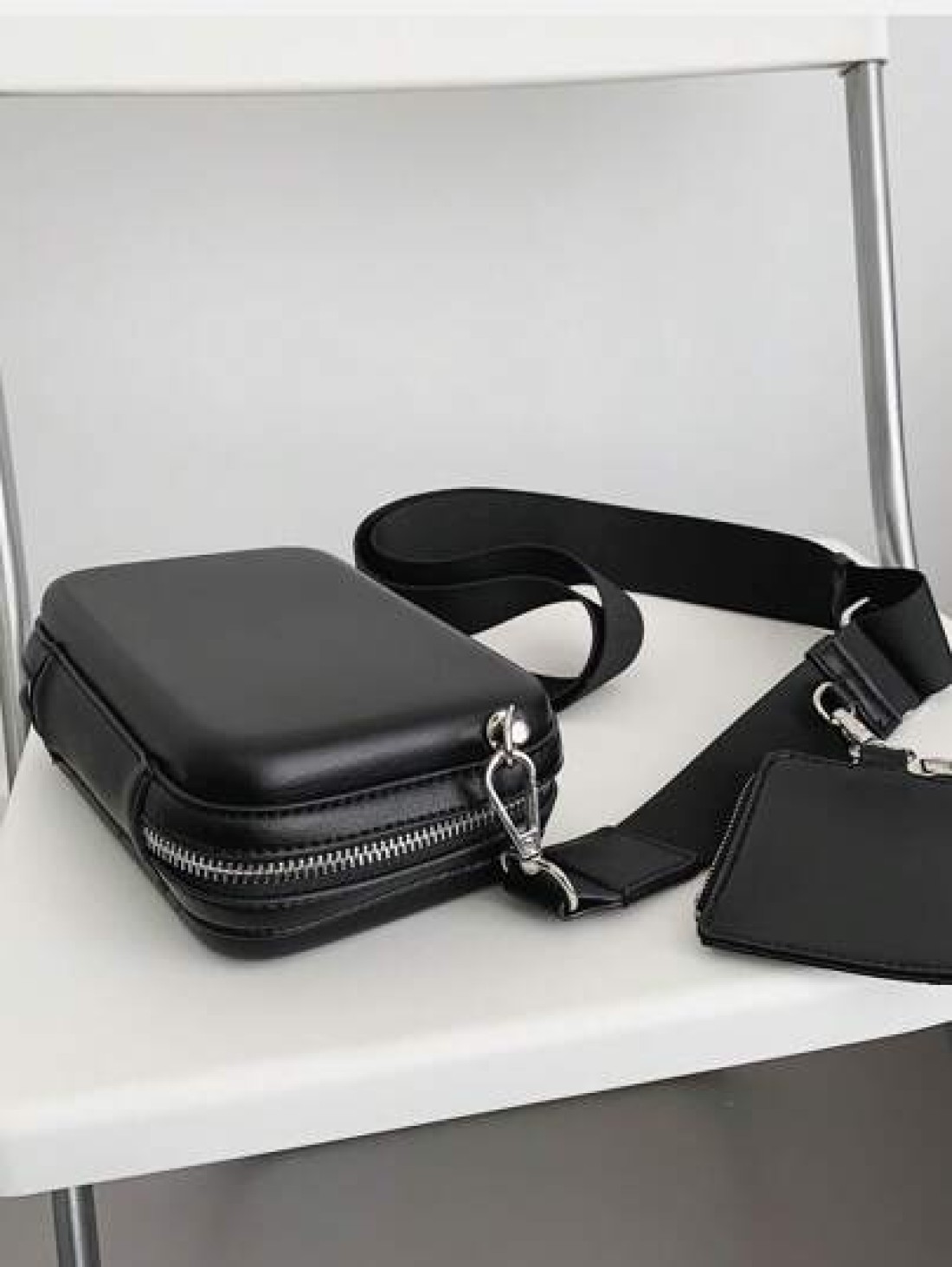 Minimalist Small White Square Wallet With Removable Wide Strap Crossbody Bag Graduation School Supplies