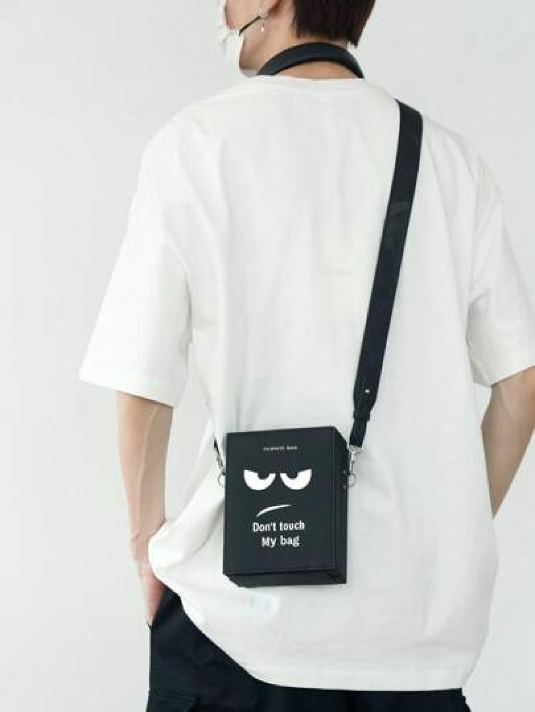 peach tree Men s Box Bag Crossbody Bag Shoulder Bag Square Bag Business PU Waterproof Flap Cover Bag Letter Print Cartoon Pattern Black Business Storage Bag Large Capacity Suitable For Business Trip T