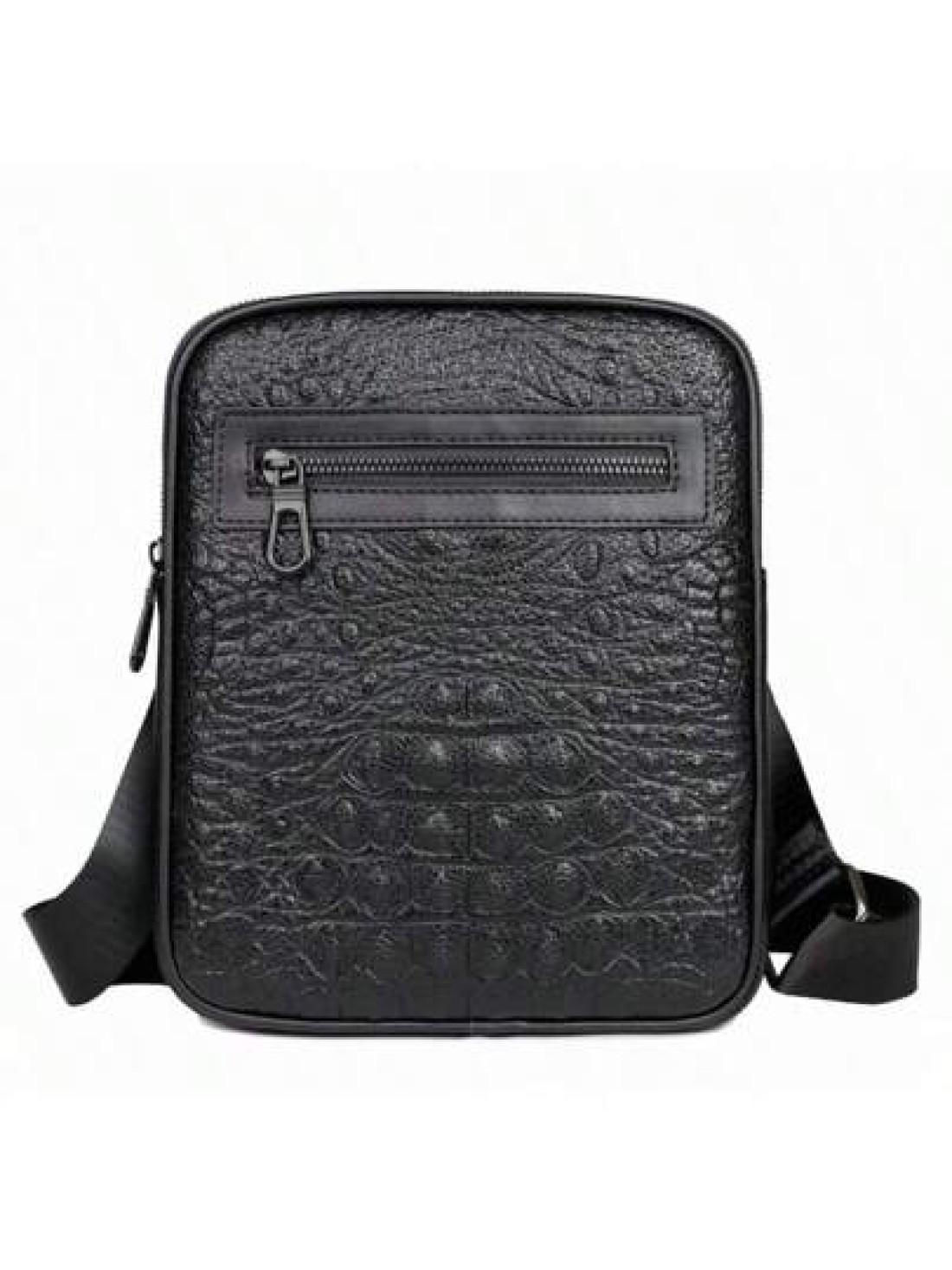 Men Black Crocodile Embossed Shoulder Bag Casual Versatile Lightweight Cycling Messenger Bag Suitable For Holiday Corporate Gifts