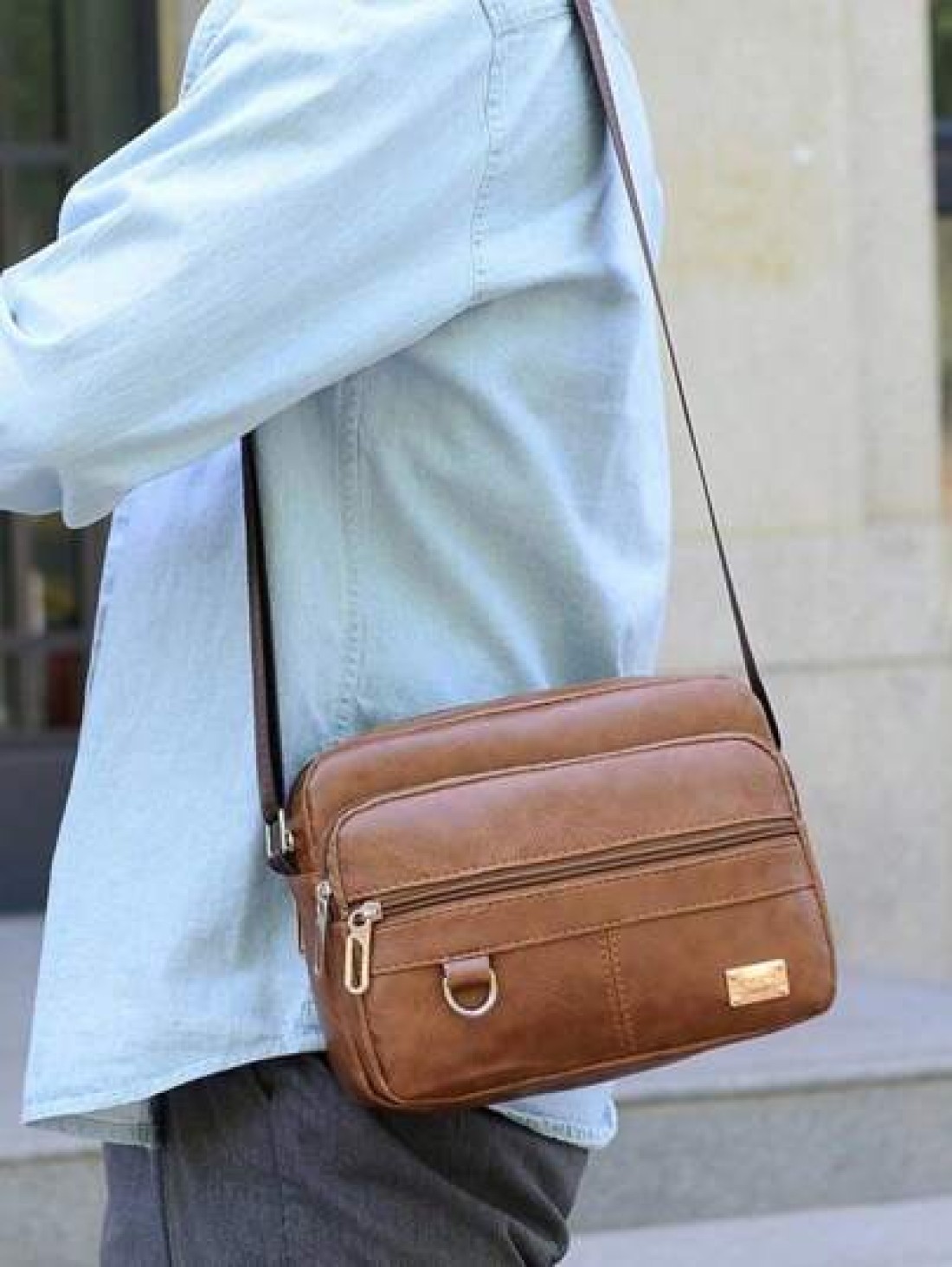 Men s Horizontal Strap With Ring Crossbody Leisure Shoulder Bag Suited For Male Travelers Students And Daily Commuters