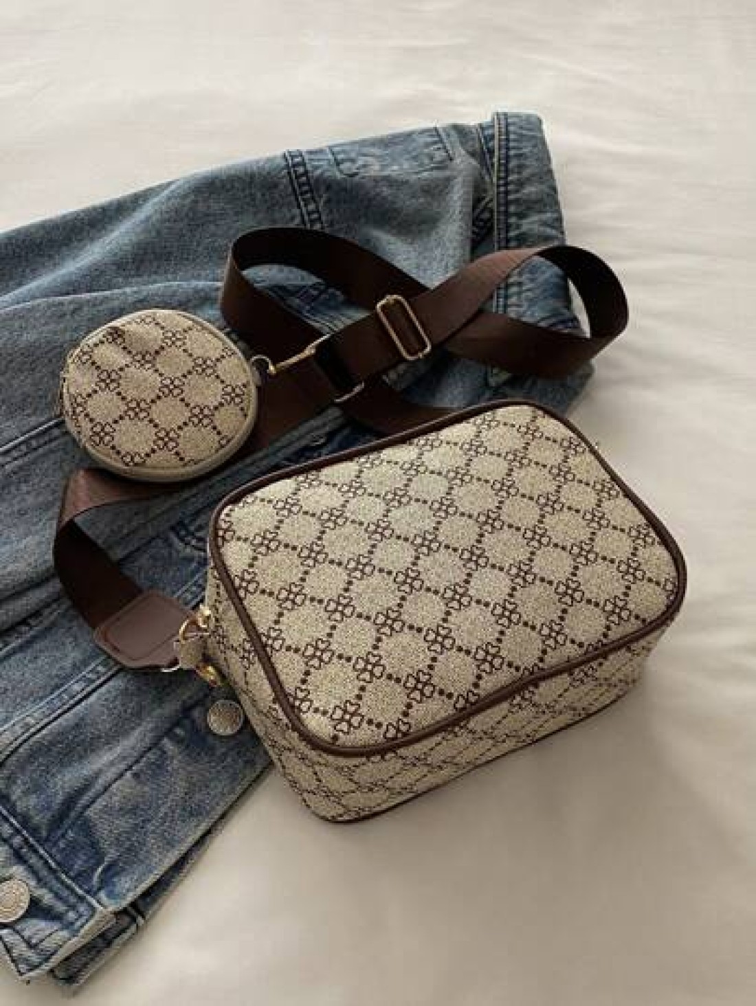 Mini Square Bag Geometric Pattern With Coin Purse PU For Daily Life