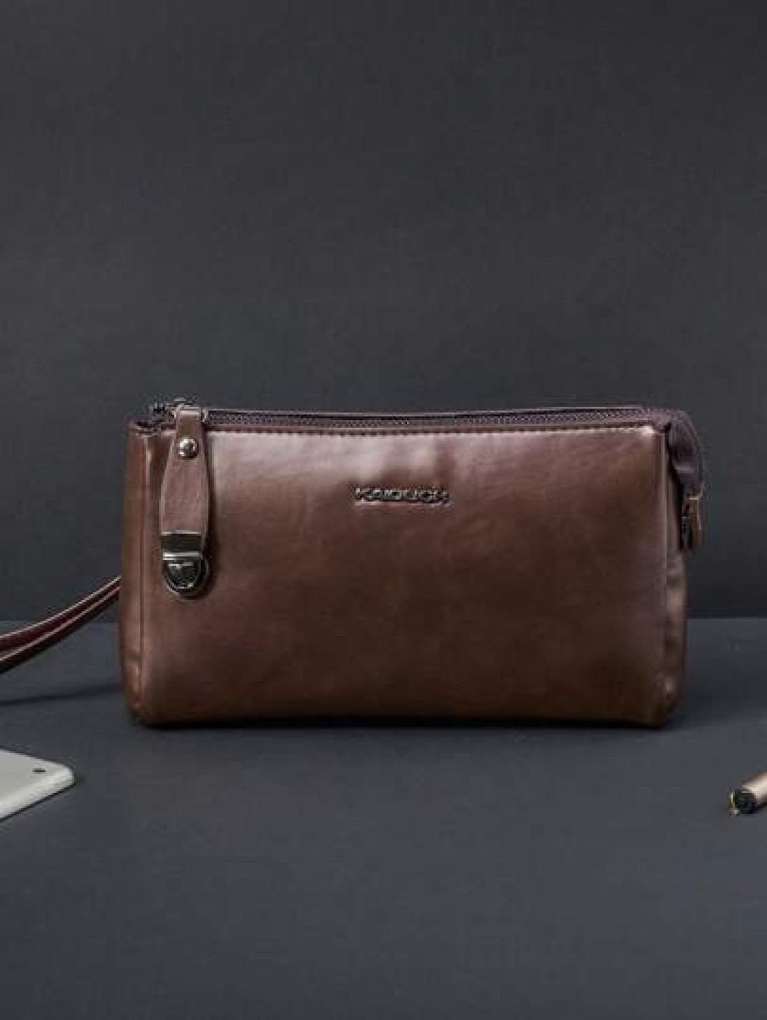 KAIDUCH Men s Fashion Minimalist Large Capacity Clutch Bag Soft Leather Wallet Phone Holder Zipper Lock Long Handbag