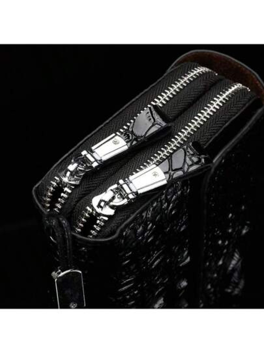 1pc Crocodile Embossed Black Pu Waterproof Wear Resistant Wallet Clutch Bag With Dual Zippers Retro European American Style Suitable For Outing Shopping Party Spring Summer New Arrival