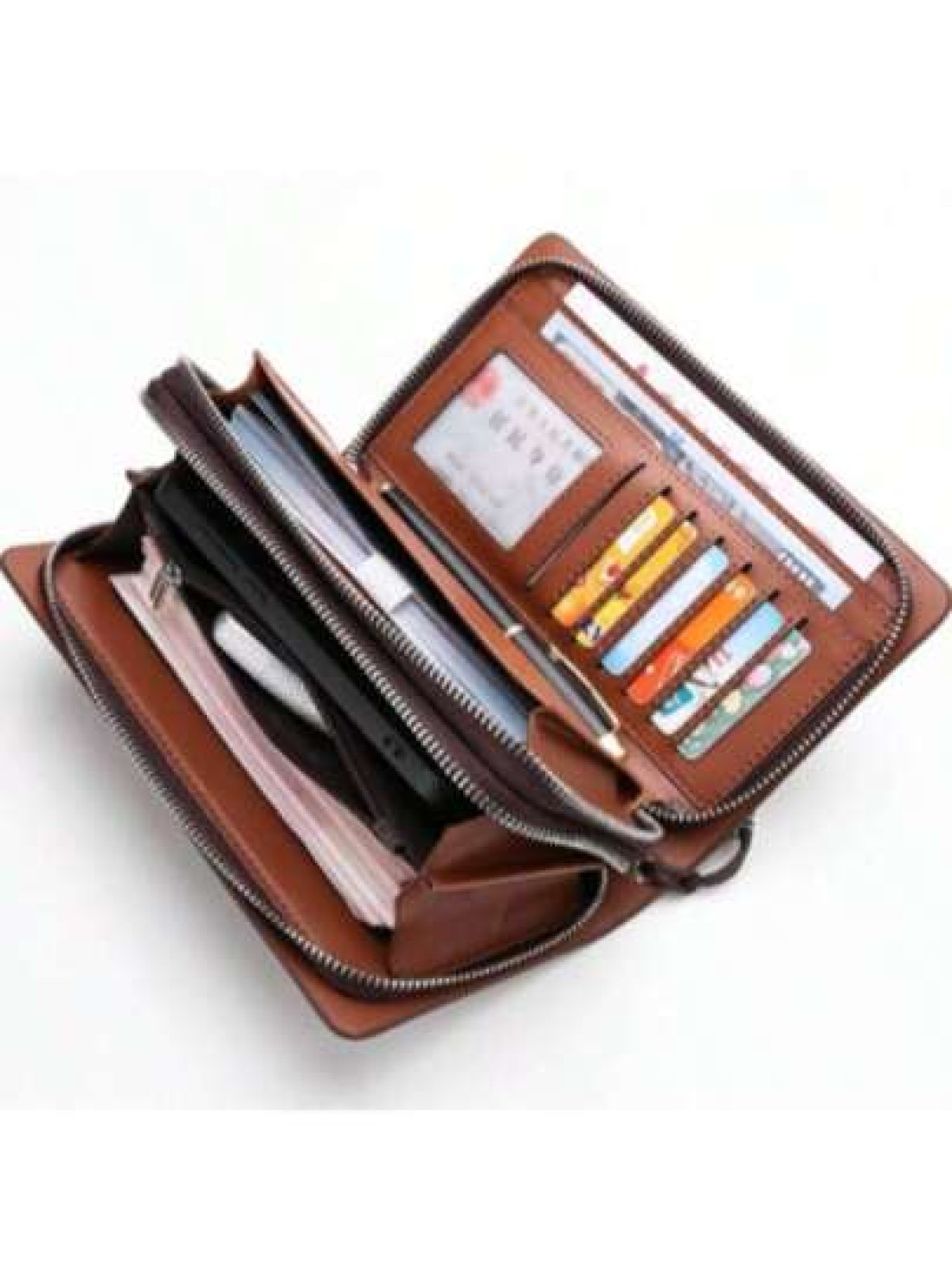 Leather Men s Clutch Wallet Men s Business Password Lock Wallet Anti Theft Clutch Wallet With Phone Stand Handle Bag Travel Bag Coffee Color