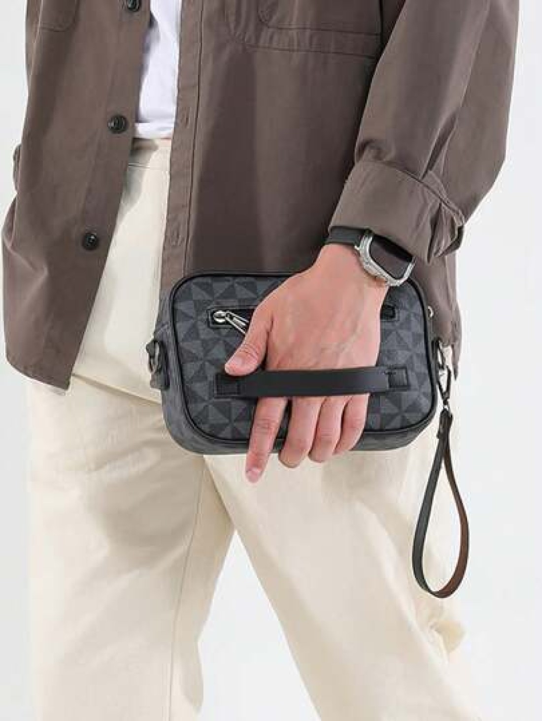 Black Fashion Business Shoulder Bag For Men PU Leather Messenger Bag Wide Strap Crossbody Bags Square Plaid Designer Male Sling Bags Luxury Bags