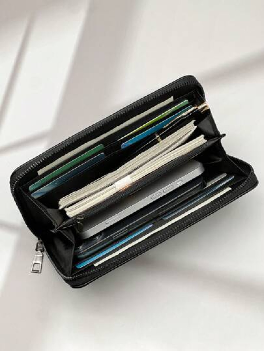New Waxed Leather Long Zip Clutch Bag Spacious Casual Fashion Gifts Fall Christmas Scream Men Bag Wallet Hand Bag Men Zipper Bag Fashionable Casual Thanksgiving Travel Winter Purse Holiday Wash Bag Ol
