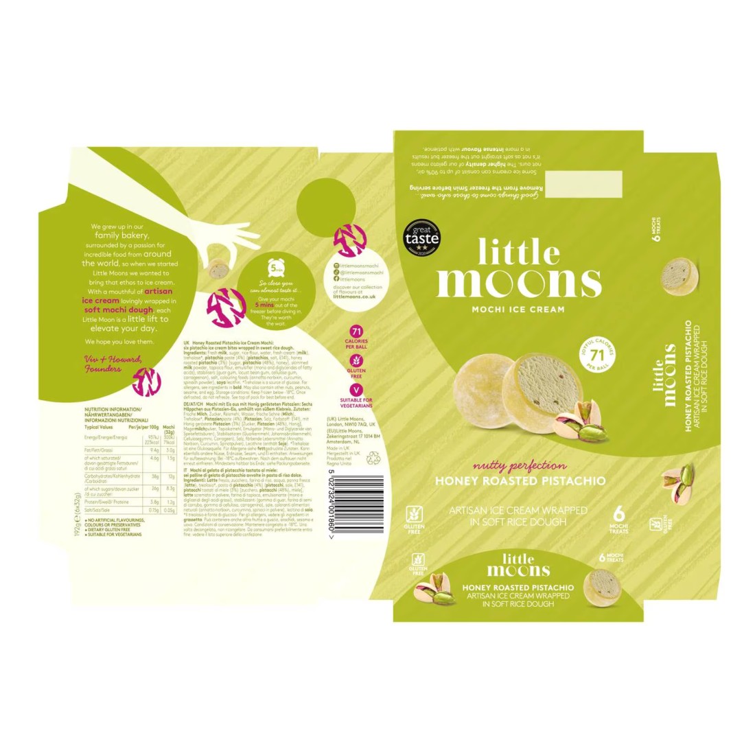 Little Moons Honey Roasted Pistachio Flavoured Mochi Ice Cream, 192g