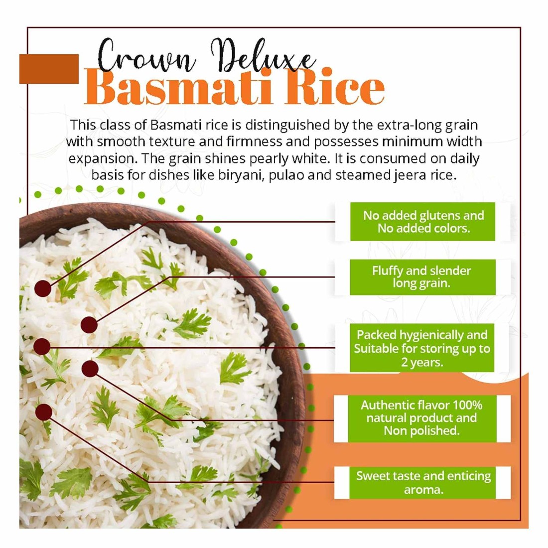 Crown Deluxe Extra Long Grain Basmati Rice, 5kg