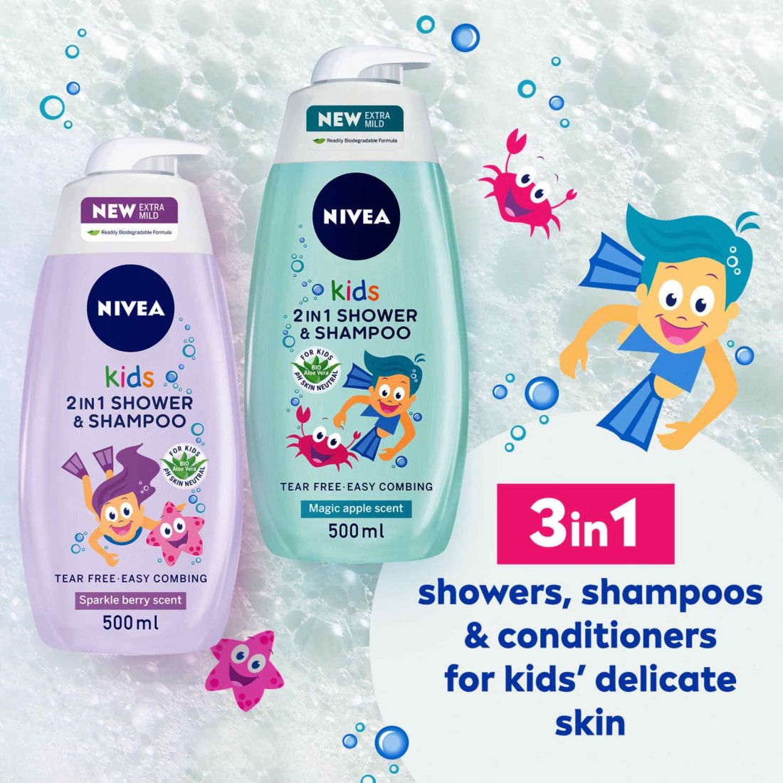 NIVEA 3in1 Kids Shower, Shampoo &amp; Conditioner 500ml