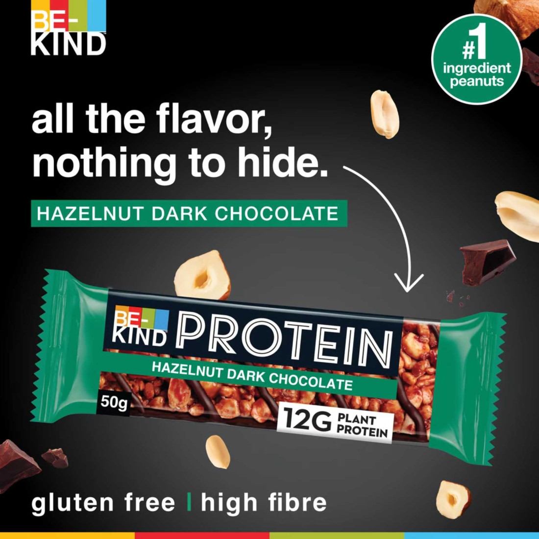 Be-Kind Hazelnut Dark Chocolate Protein Bar, 50g Pack of 12