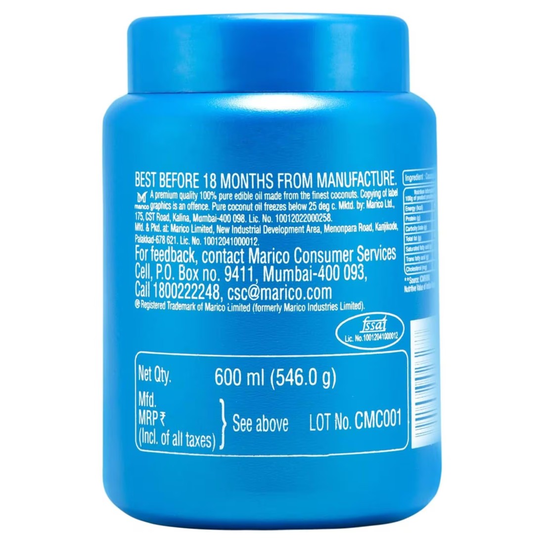 Parachute Pure Coconut Oil, 600ml