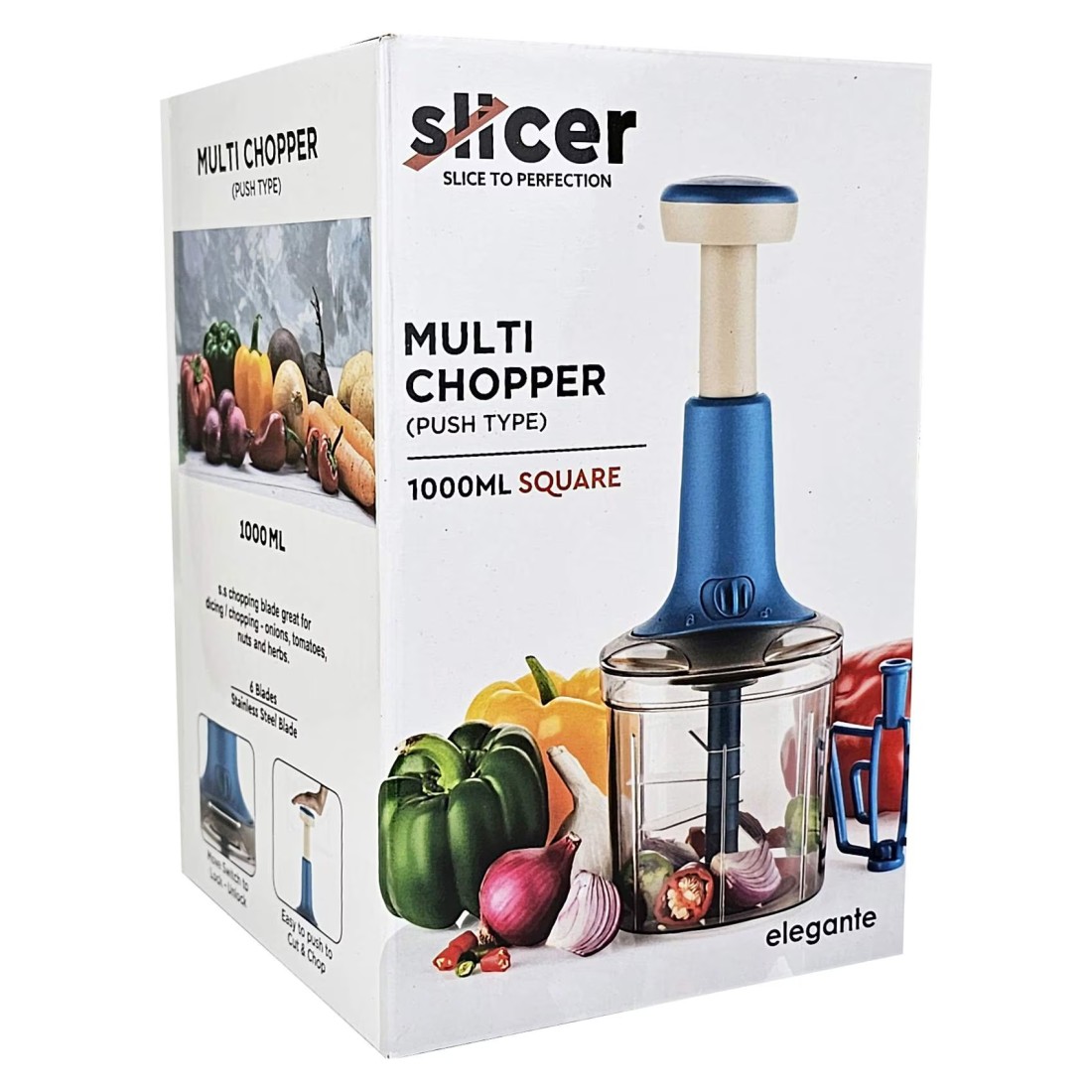 Elegante Slicer Push Type Square Shaped Multi Chopper 1000ml