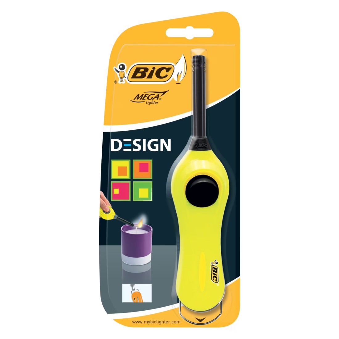Bic Design Mega Lighter Blister Yellow Green Orange Pink
