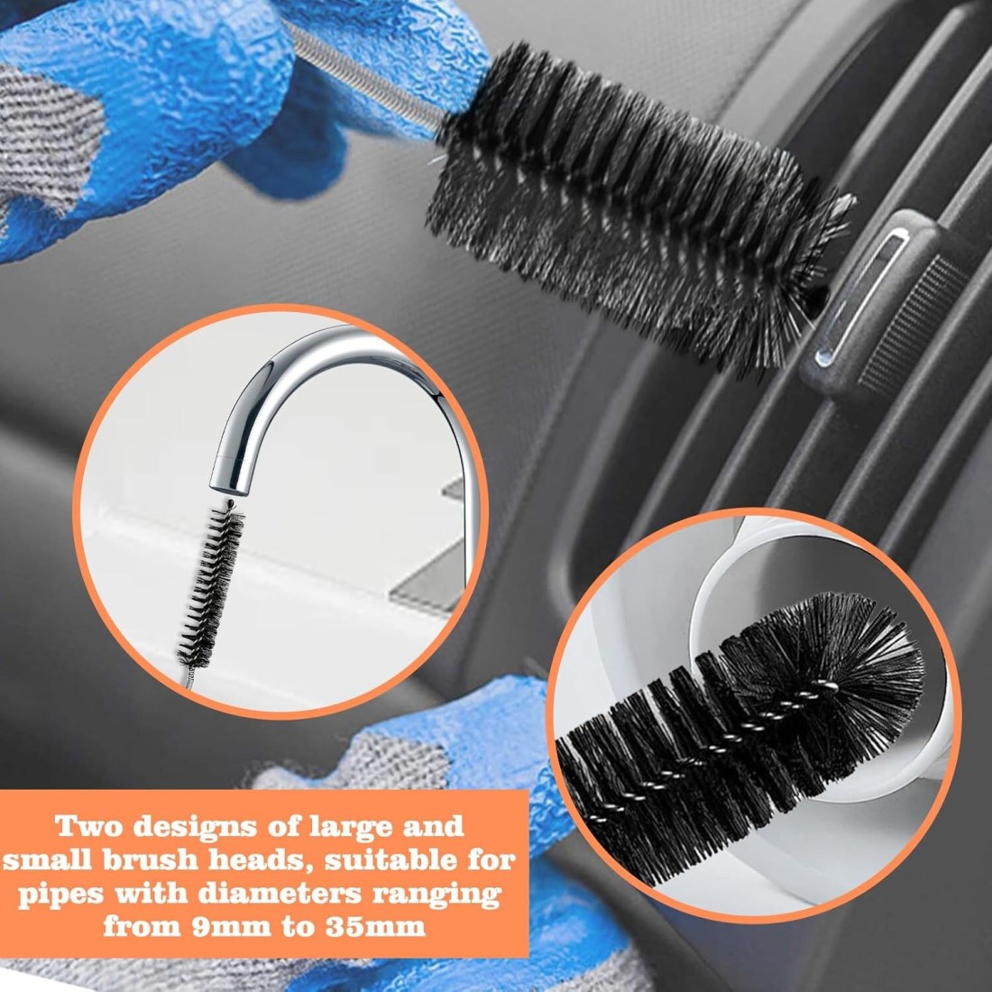 3-Piece Drain Cleaning Kit &ndash; Includes a 155cm Dual-Sided Pipe Cleaning Brush, 45cm Sink Unclogging Brush, and 50cm Hair Removal Tool for Showers, Bathrooms, and Kitchen Drains