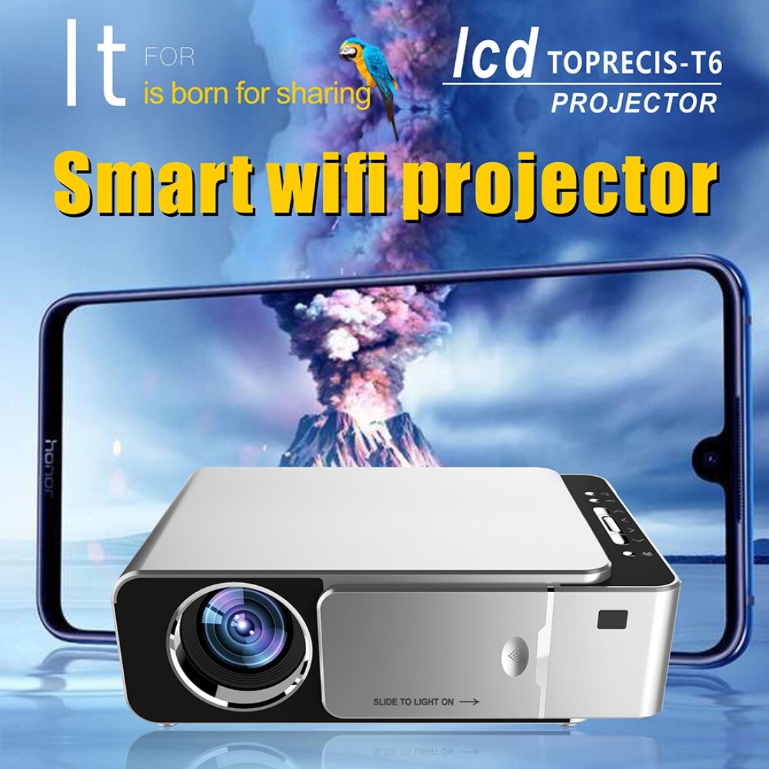Generic-LCD T6 Smart Wifi Projector Support 1080p HD LED Portable Mini Projector Video For Home Theater Game Movie Cinema EU Plug