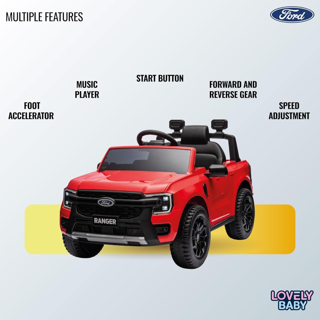 Lovely Baby Power Riding SUV Car LB 707L for Kids, Electric Ride On, Battery Operated Car, Leather Seats, Toddler Car, Music Play MP3-USB - Red