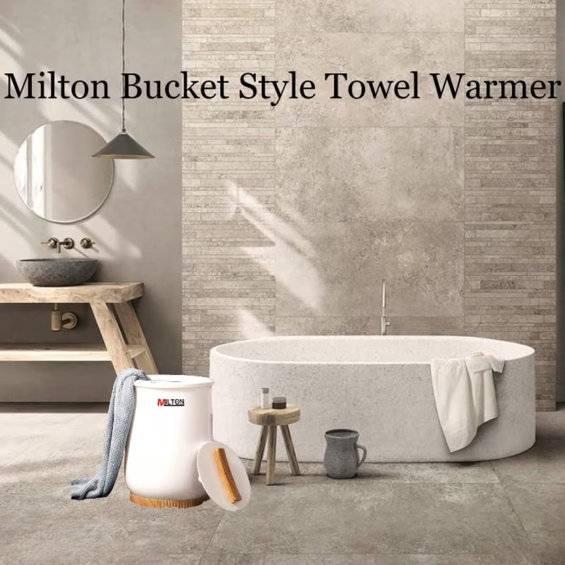 Milton Bucket Style Towel Warmer, Luxury Bucket Towel Warmer, Large Towel Warmer for Bathroom, Auto Shut Off, Fits Up to Two 40&quot;X70&quot; Oversized Towels, Bathrobes, Blankets, PJ&#39;s &amp; More, White, CL1.