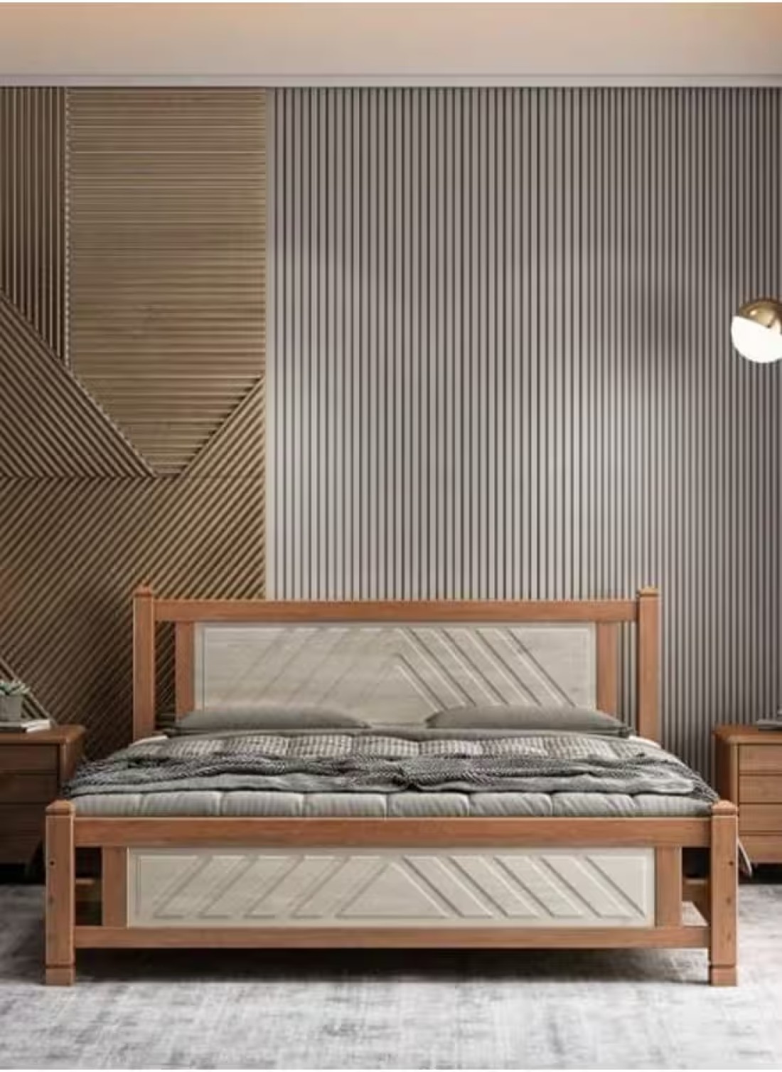 Galaxy Design Comfortable Wooden Bed Strong And Sturdy Modern Design Bed Frame (Queen 150 x 190cm, Oak &amp; White)