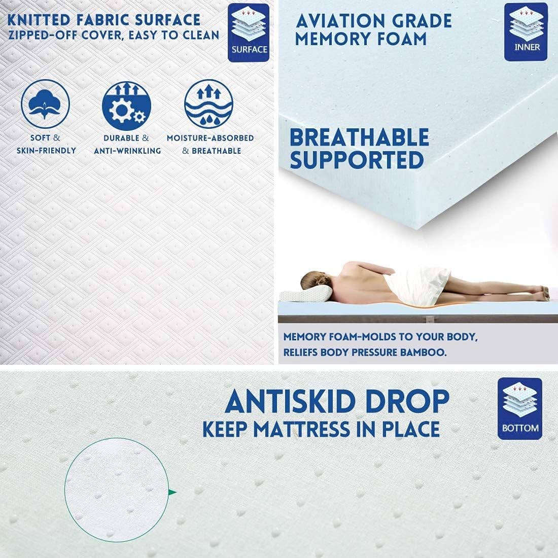 Vital Memory Foam (Visco) Mattress Topper Height Of 5 Cm With Removable Knitted Fabric Cover (King - 180 X 190)