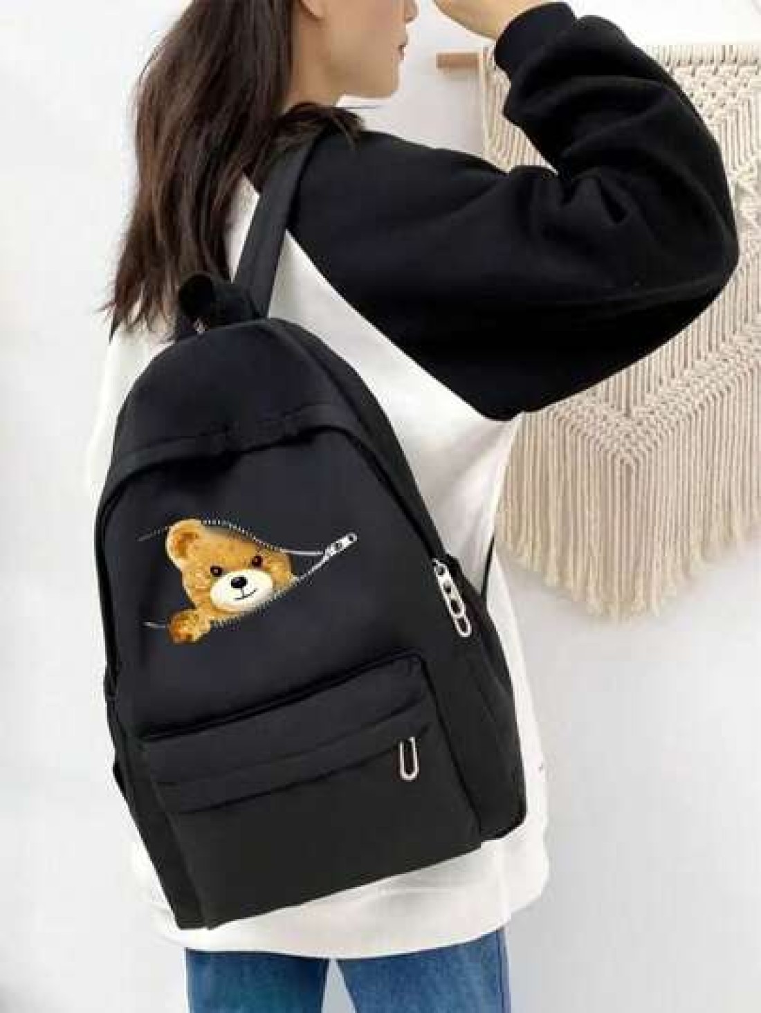 Zipper Cat Casual Backpack Large Capacity Computer Bag Outdoor Travel Backpack Large Capacity Practical Letter Graphic Casual Backpack For Teen Girls Girl High School Students College Students With Mu