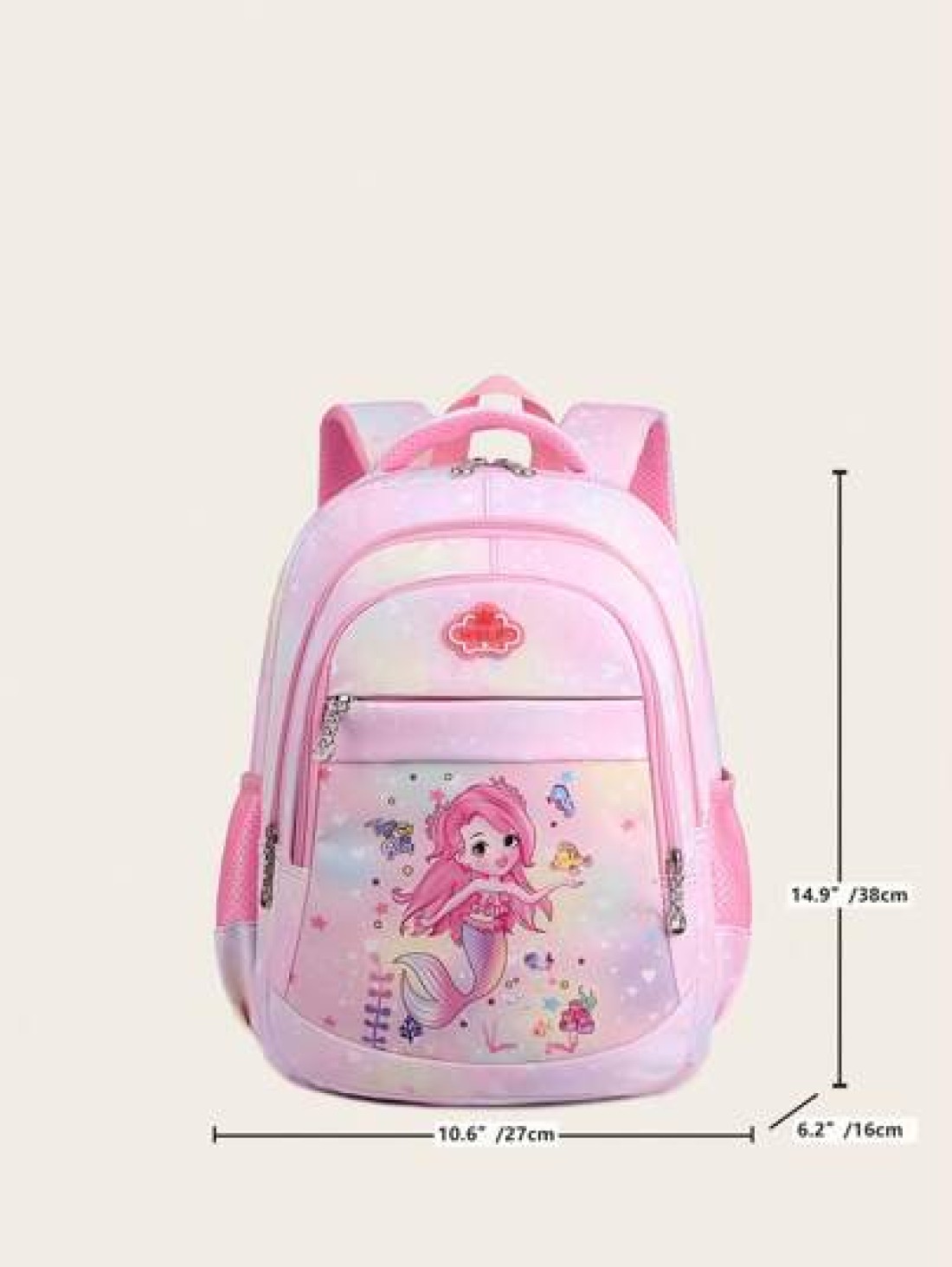 Girls Zipper Classic Backpack Mermaid Pattern Letter Patch Decor