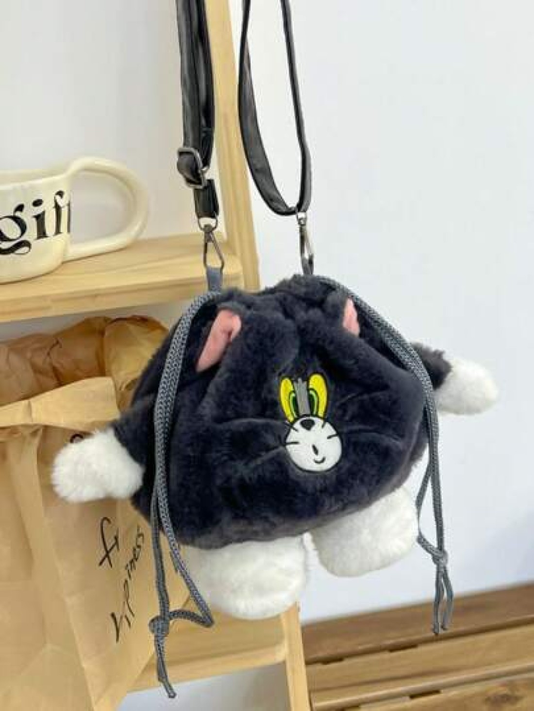 TOM AND JERRY. حقيبة كتف بتصميم كلب وفأر تام وجيري، حقيبة دلو بنمط القط توم فأر، حقيبة عبر الجسم ذات تعليق وسحاب يدوي