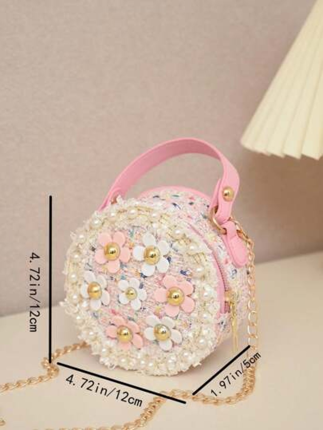 1pc Kids Girls Floral Cute One Shoulder Backpack With Zipper Closure Mini Round Crossbody Bag