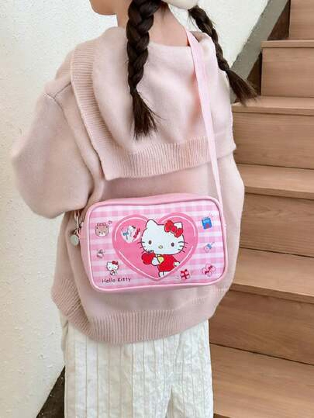 Sanrio قطعة واحدة حقيبة كتف صليب صغيرة للبنات بتصميم Kuromi وCinnamoroll من جلد البولي يوريثان، حقيبة مربعة للأطفال