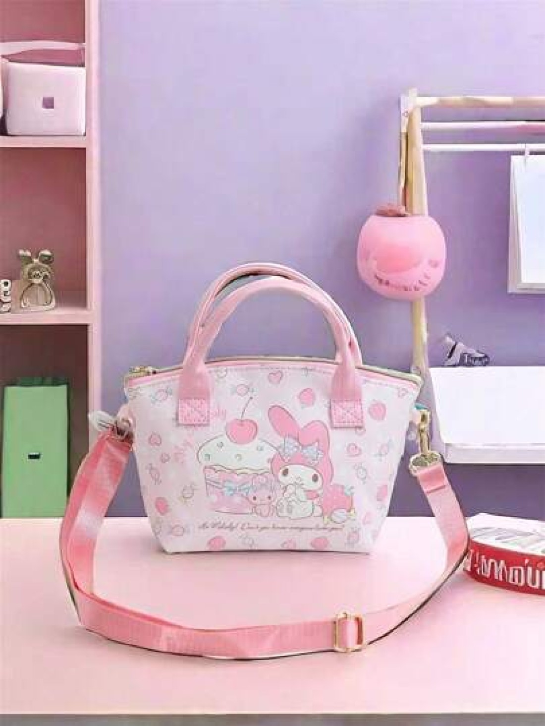 Sanrio حقيبة كتف وحقيبة مكياج ذات حزام كروس للأطفال بشخصيات Sanrio قطعة واحدة