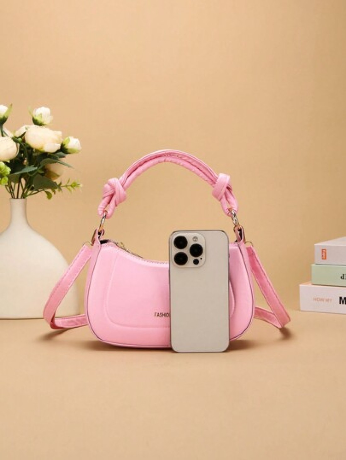 1pc PU Solid Color Fashion Handbag With Zipper Closure Shoulder Crossbody Bag Suitable For Daily Use And Outings