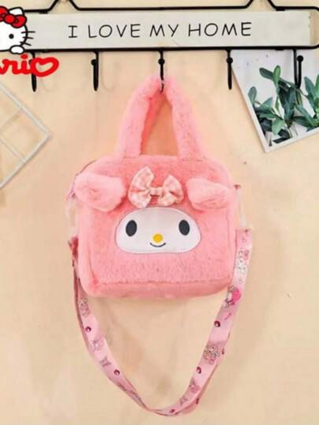 Sanrio حقيبة يد قطعة واحدة من Sanrio للشخصية الكرتونية الجميلة، حقيبة تسوق قابلة للتعديل ذات مقبض ثلاثي الأبعاد لفت