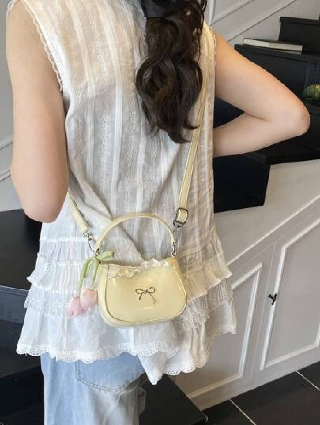 Cute Bow Handbag Lace PU Leather Shoulder Bag Mini Crossbody Coin Purse Elegant Lady Design Small Backpack