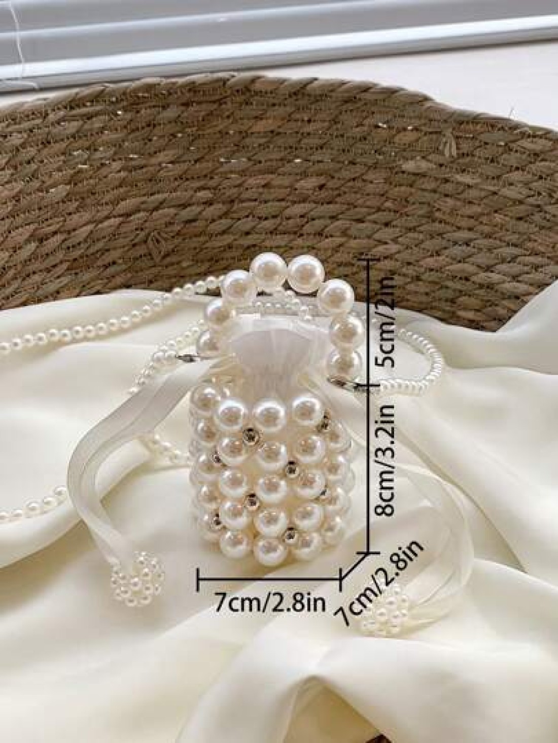 Girls Faux Pearl Beaded ABS Drawstring Satchel Bag