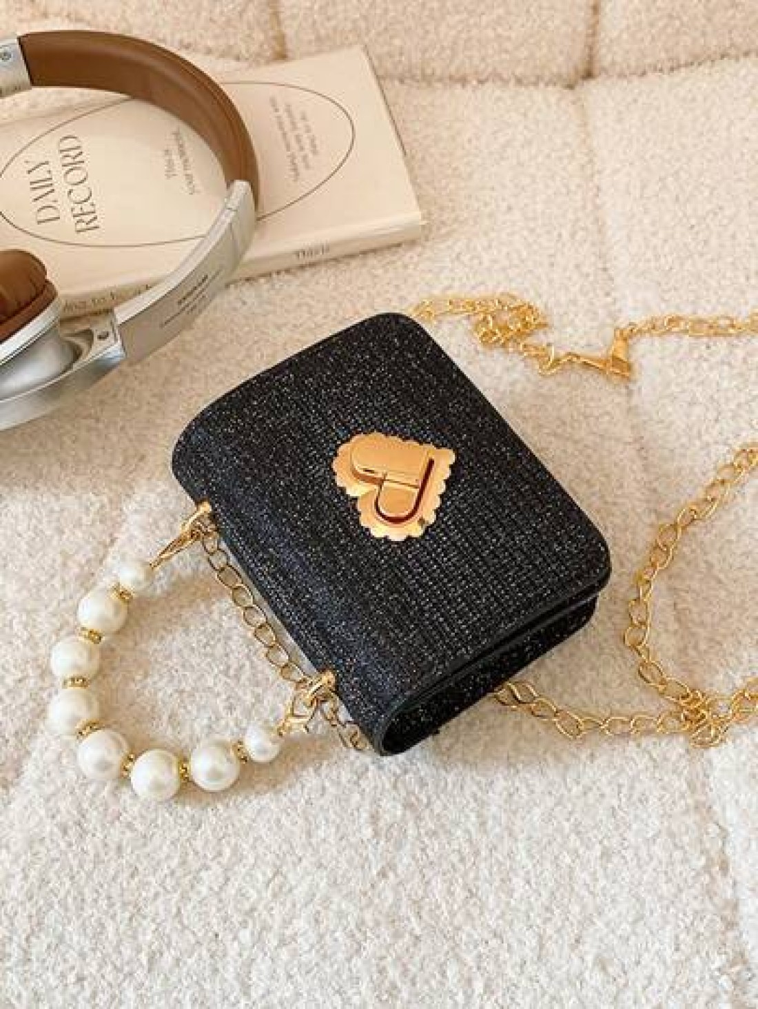 Rhombic Fashion Mini Pearl Chain Handbag Mini Children s Shoulder Bag Square Mini Bag