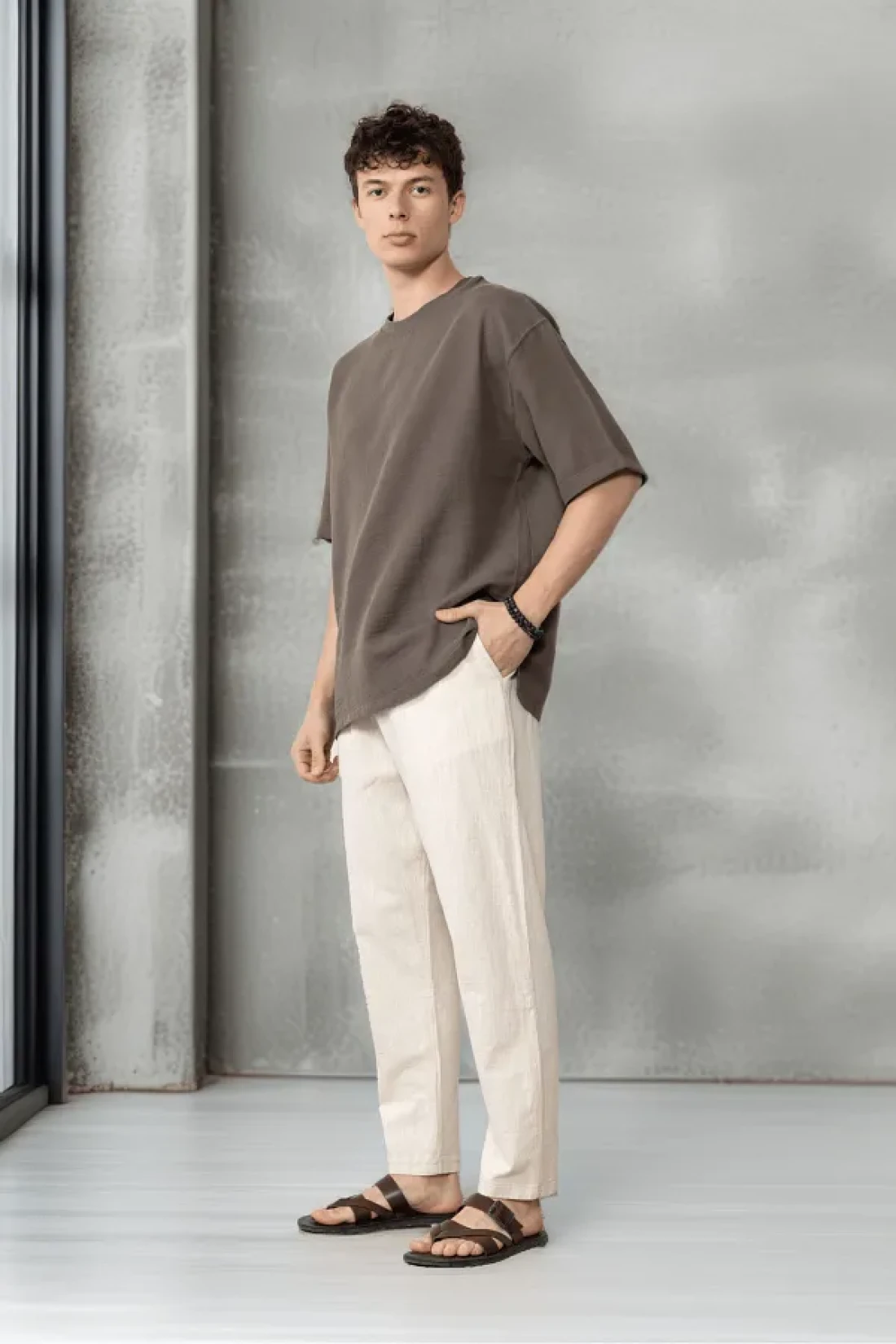 Valiberta Cotton Flamingo Extra Comfortable Fit Straight Leg Jogger Men's Trousers - Ecru