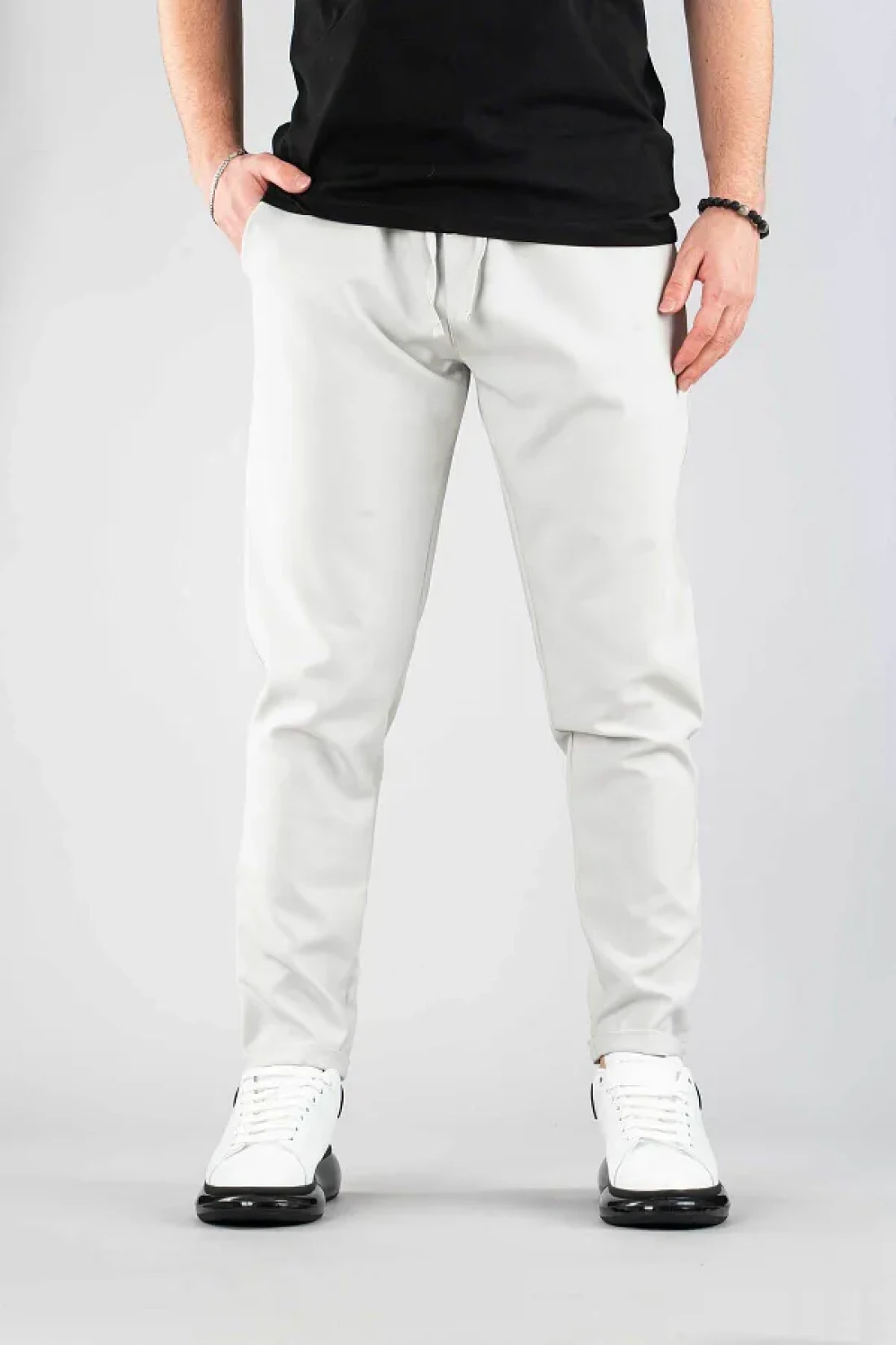 bombe Men's Jogger Pants Elastic Waist Drawstring Cotton Casual Boyfriend Pants Gray