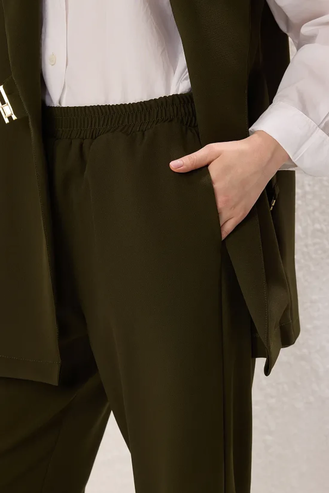 Trendyol Modest Khaki Vest and Pantalon, Woven Bottom and Top Set