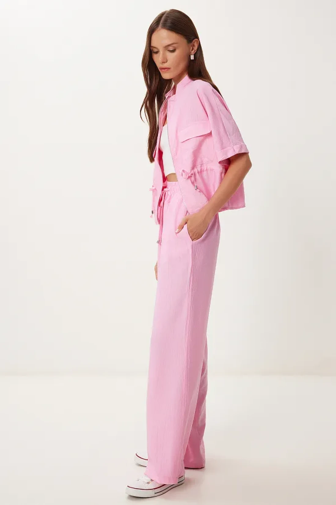 Lovelyİstanbul Crinkle Effect Jacket Pants Suit Dark Pink Ldp0053