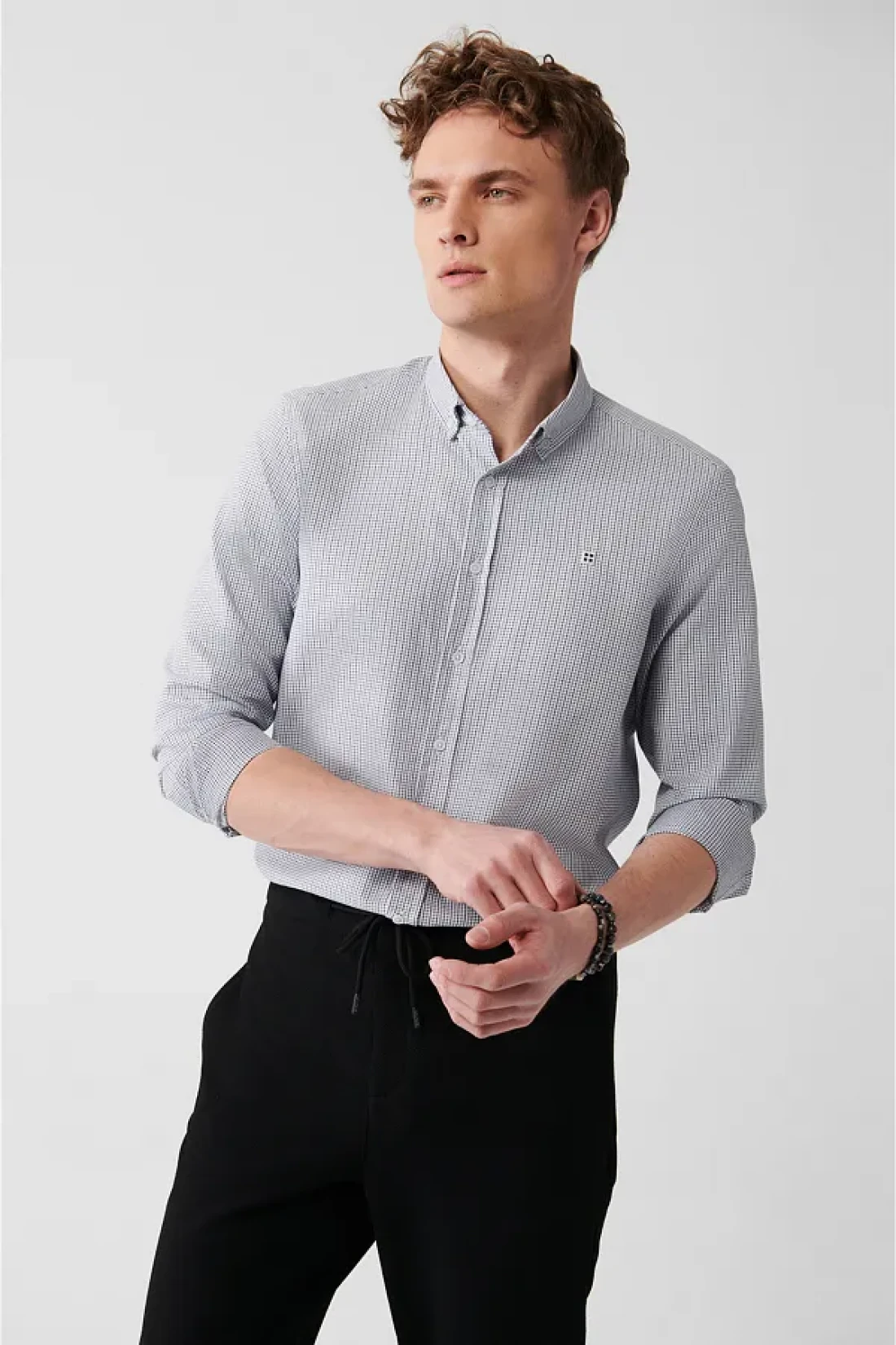 Avva Men's Black Easy-Iron Buttoned Collar Dobby Shirt A31Y2064