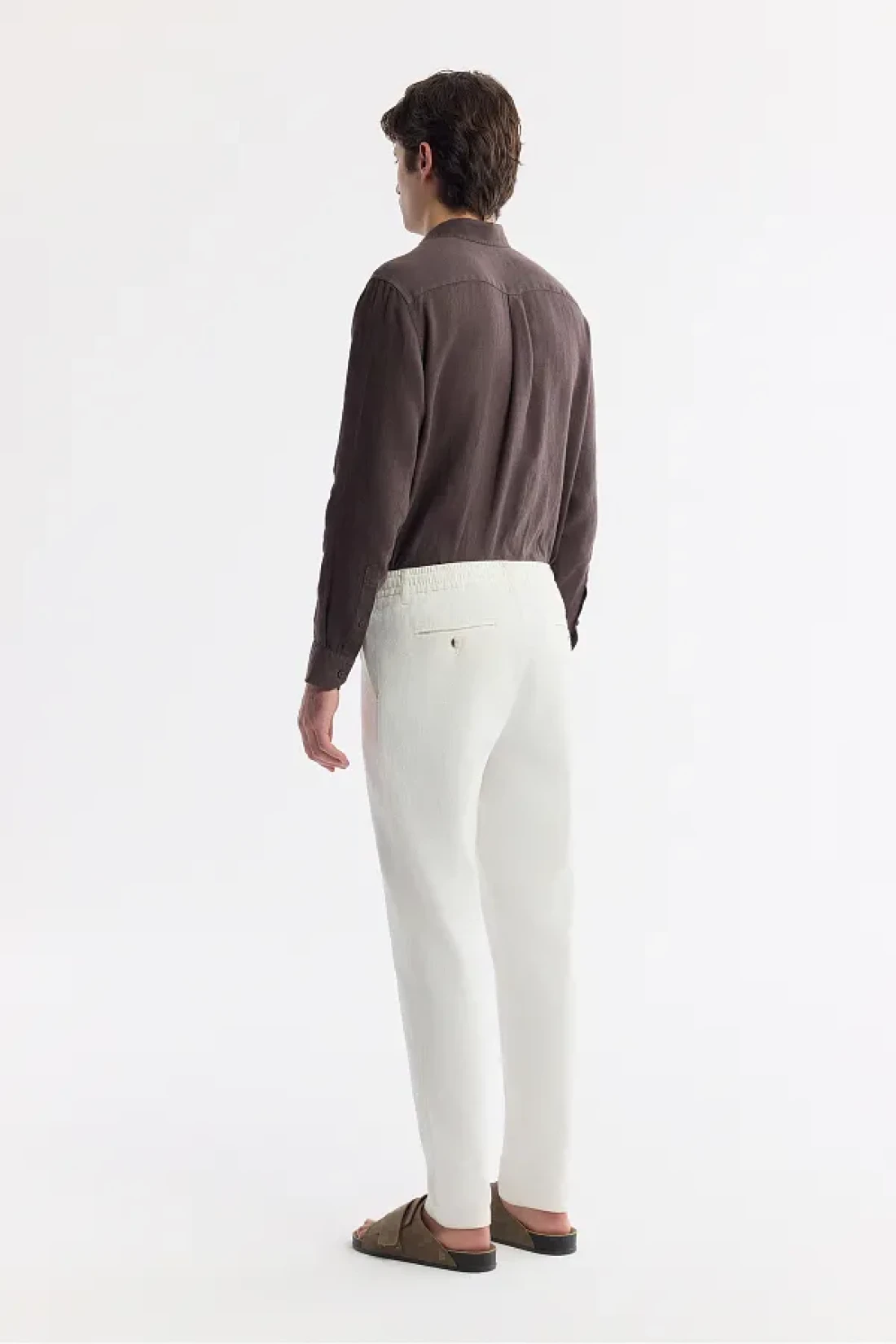 Avva Men's Off White Relaxed Fit Waist Lace-Up Linen Blend Chino Pants B003036