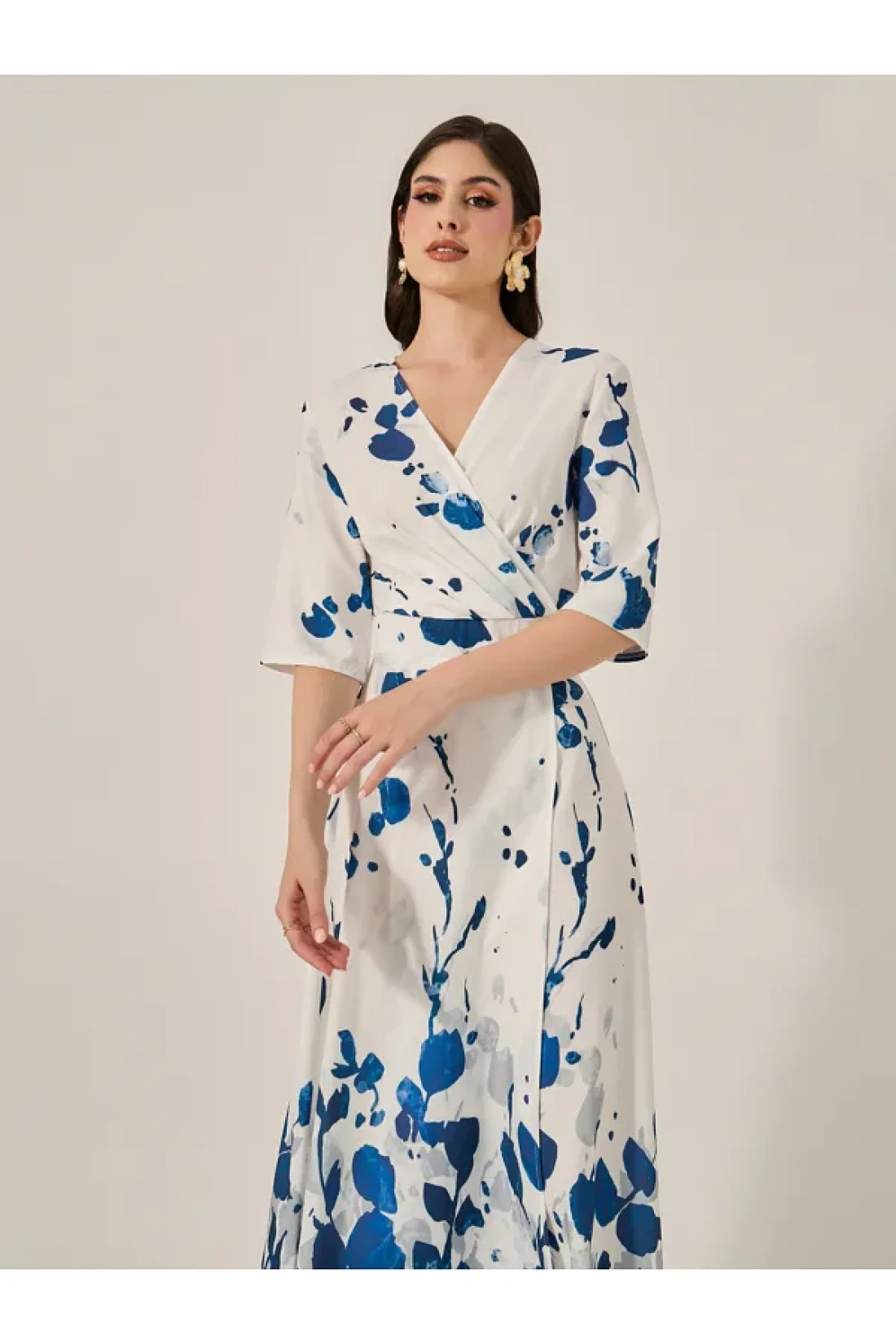 Styli Floral Print Wrap Look A-Line Maxi Dress