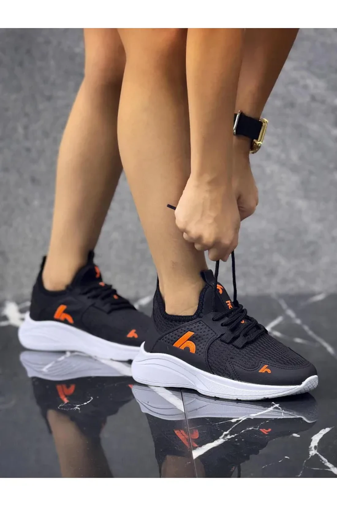 homiro Lace-Up Unisex Children's Sports Shoes-Black-Orange
