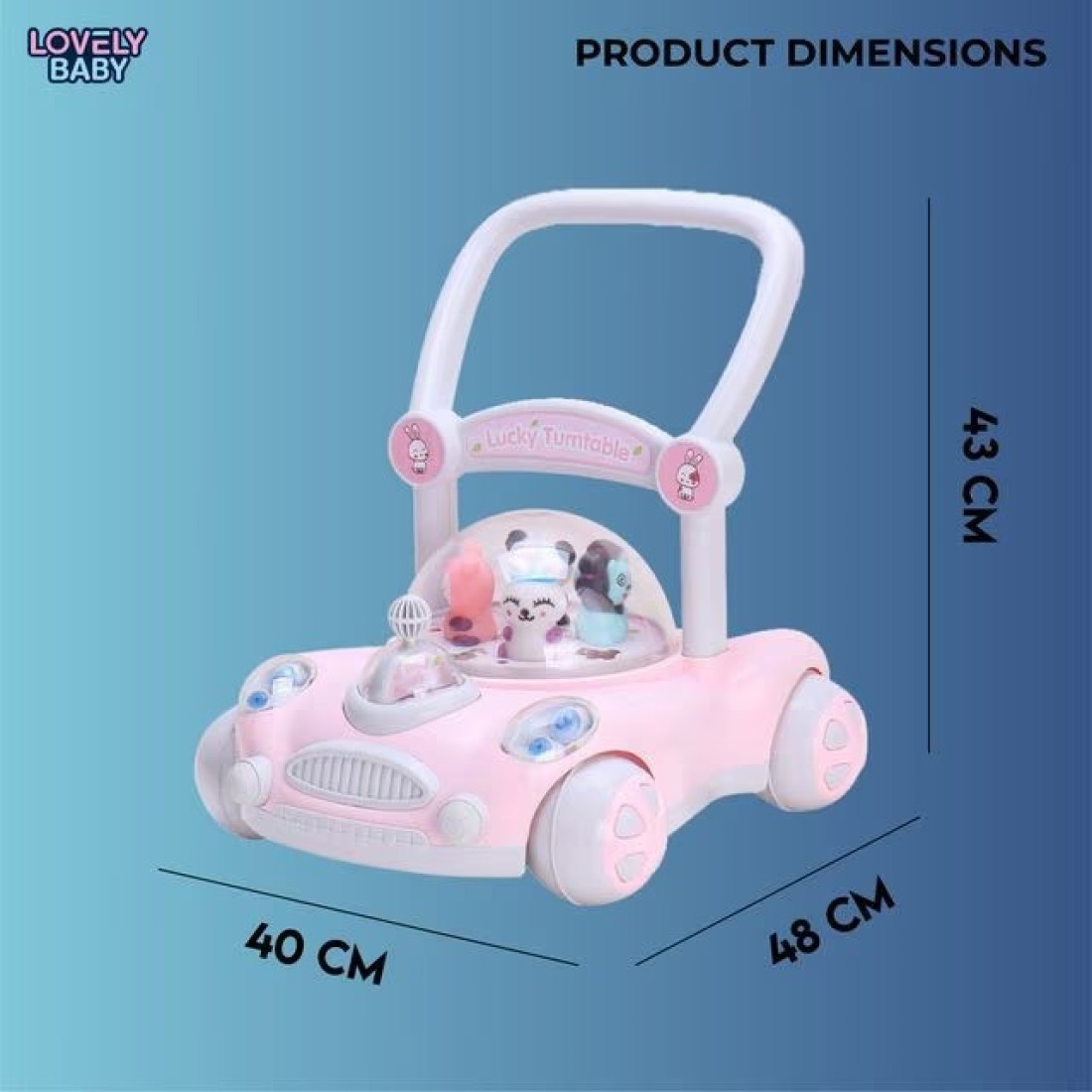 Lovely Baby Kids Push Walker LB 7621 with Removable Handle, Musical Toys, Walk Support, First Step Safe Activity Walker, Child Learning Balance, Small Infant Boy Girl 9-15 M - Pink