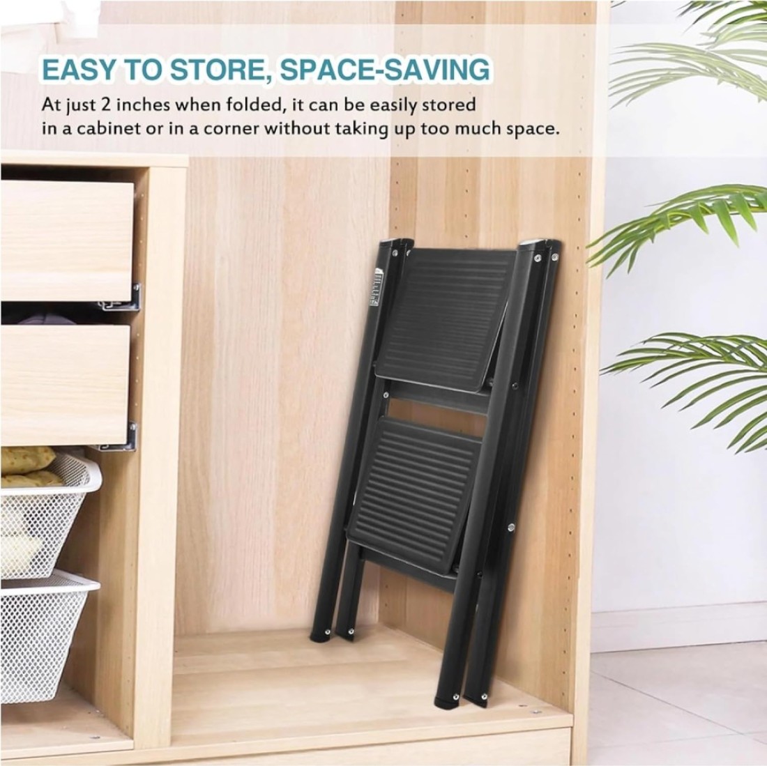HEXAR® Multipurpose Step Ladder Folding Ladder with Anti-Slip Pedal Folding Step Stool Portable Lightweight Foldable Stepladder for Home Kitchen Library Office 150 KG Capacity (2 STEPS)