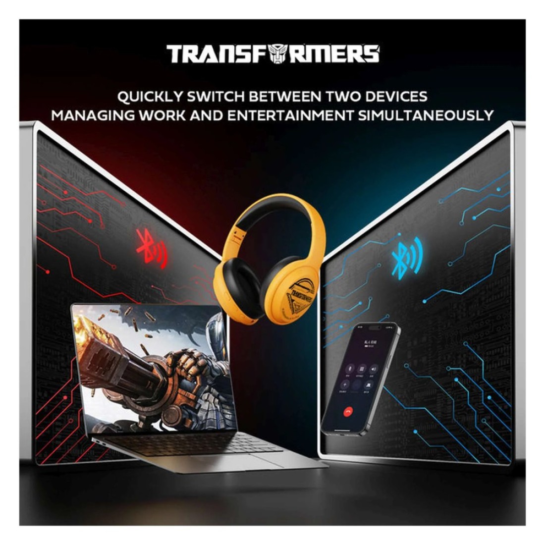 Transformers Bumble Bee Truly Wireless Bluetooth Over-Ear Headset TFG06, Yellow