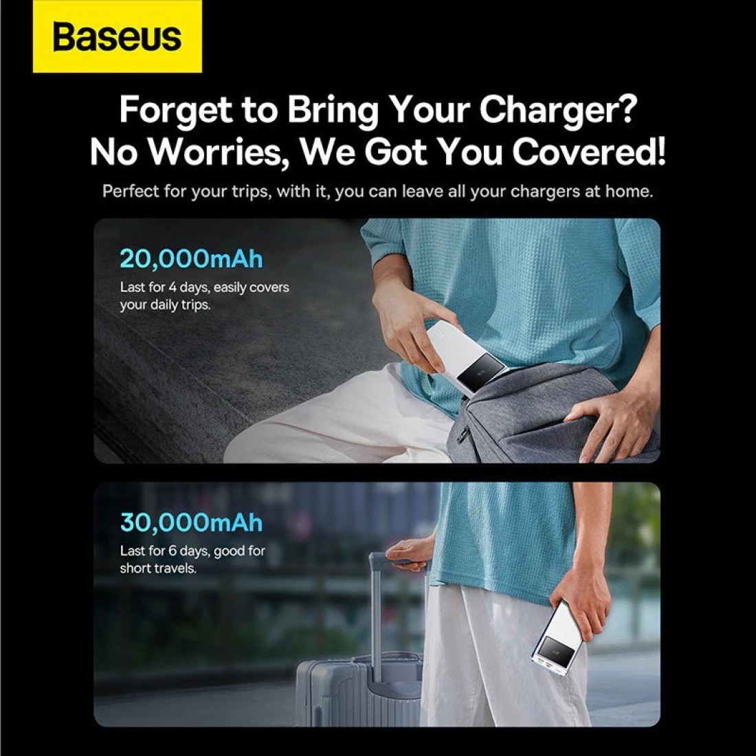 Baseus 30000.0 mAh Portable Charger Power Bank 30000mAh, 22.5W QC 3.0 PD 20W USB 3-Port 3A Fast Charging Charger C Battery Pack, Smart LED Display Phone for iPhone Series, Samsung, Android etc, White