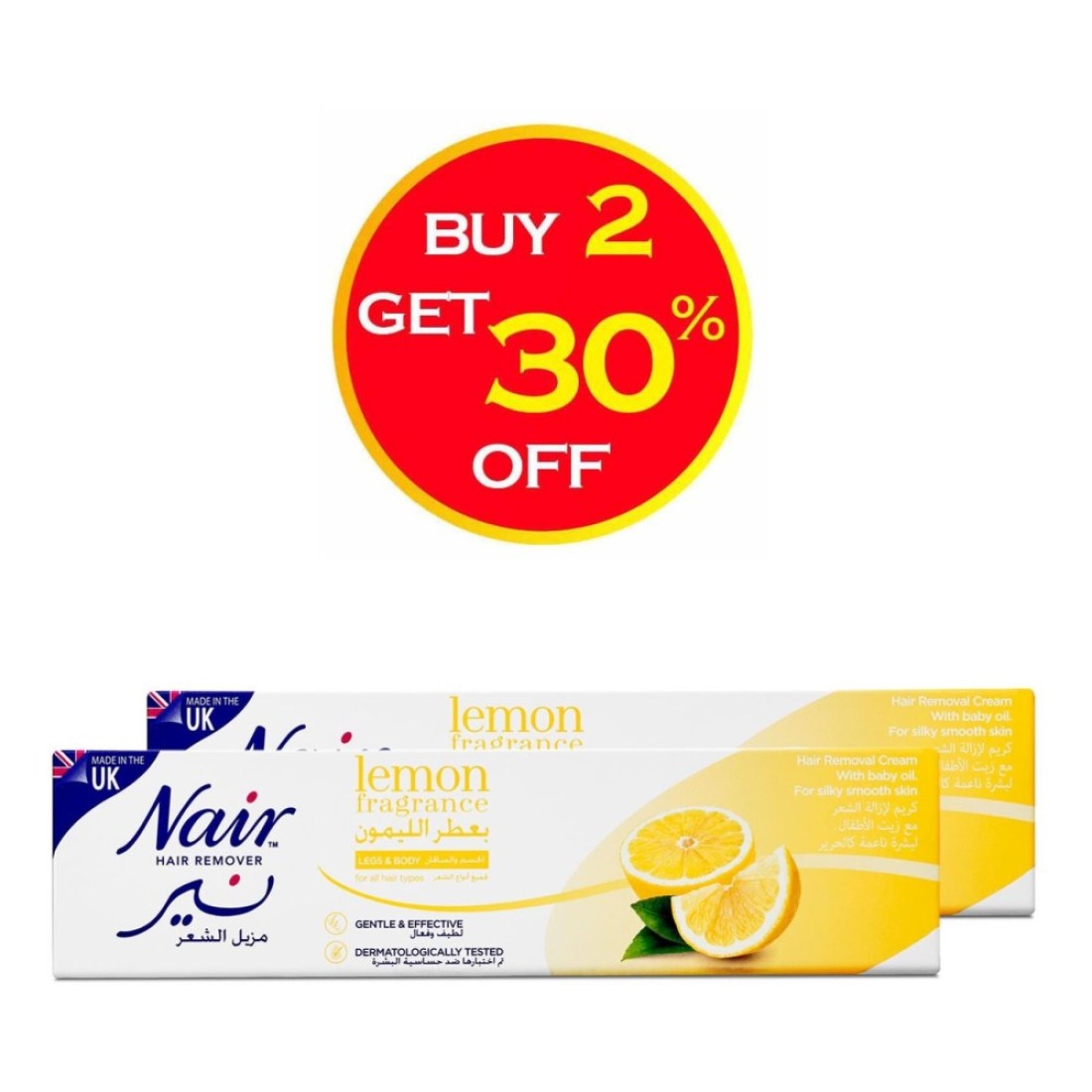 Nair Hair Remover Lemon Fragrance Cream White 110g Pack of 2