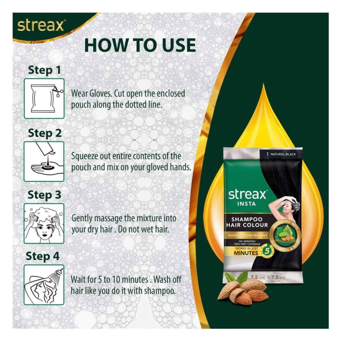 Streax Insta Shampoo Hair Colour Dark Brown 25ml